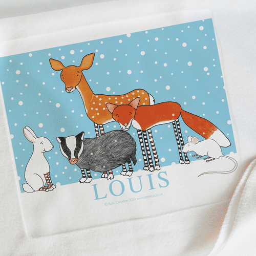 Personalised Cuddly Fleece Blanket - Snowy Woodland Friends