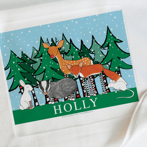 Personalised Cuddly Fleece Blanket - Winter Woodland Friends