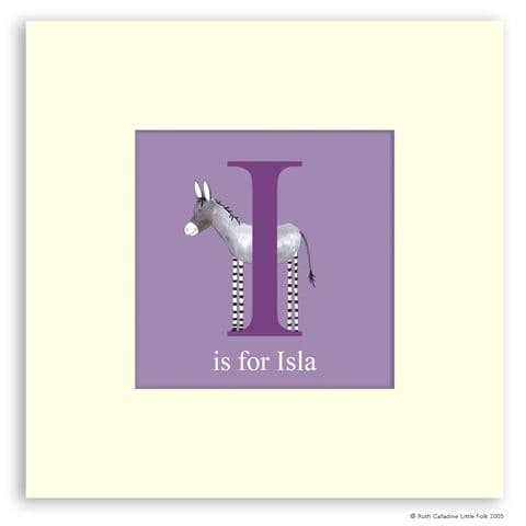 Personalised Donkey Print - Ears the Little Donkey Ready to Frame Mounted Alphabet Print