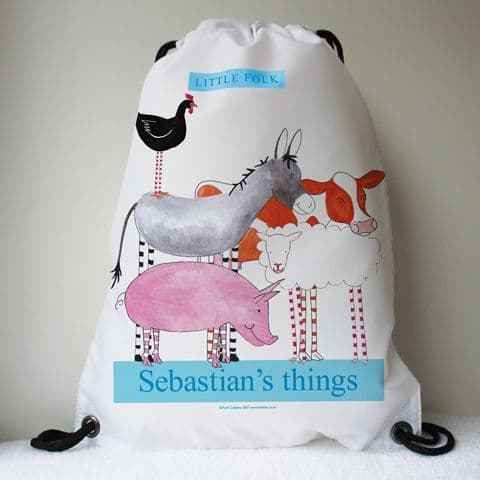 Personalised Drawstring Bag - Farm Friends