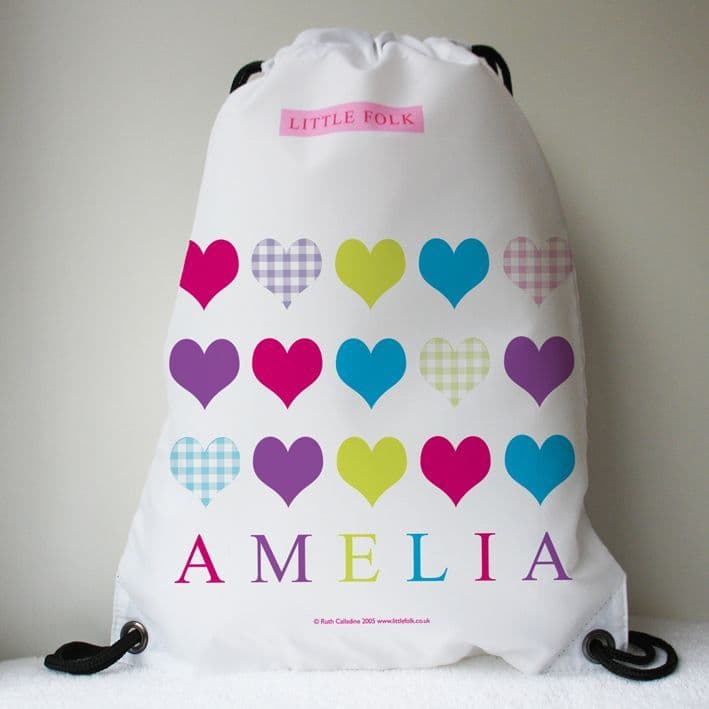 Personalised Drawstring Bag Love Hearts