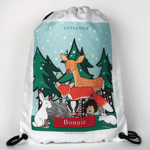 Personalised Drawstring Bag - Winter Woodland Friends