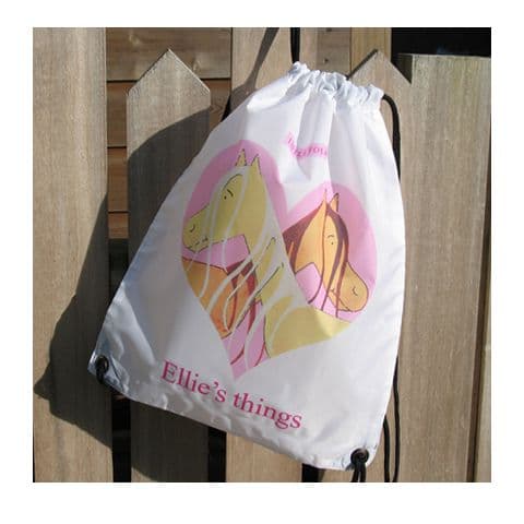 Personalised Drawstring Pony Love Heart Bag