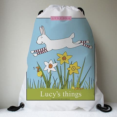 Personalised Drawstring Swimming PE Bag - Springtime Hop the Little Rabbit