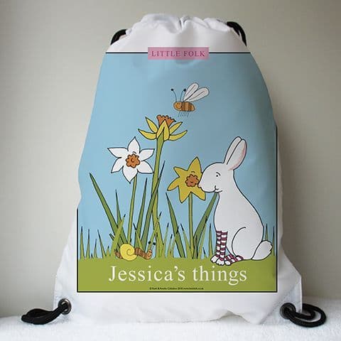 Personalised Drawstring Swimming PE Bag - Springtime Twitch the Little Rabbit