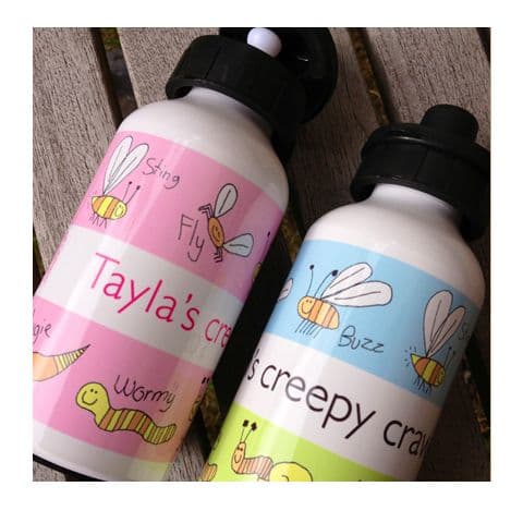 Personalised Drinks Bottles - Creepy Crawlies in pink
