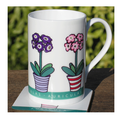 Personalised Flower Mug & Coaster Gift Set - Auriculas