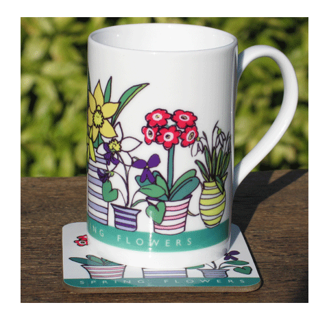 Personalised Flower Mug & Coaster Gift Set - Spring Flowers