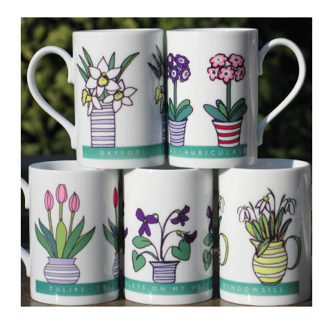 Personalised Flower Mug & Coaster Gift Set - Wood Violets