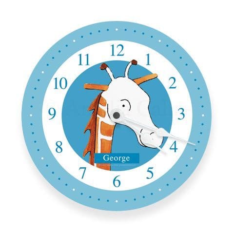 Personalised Giraffe Clock - Long Legs the Little Giraffe in Blue