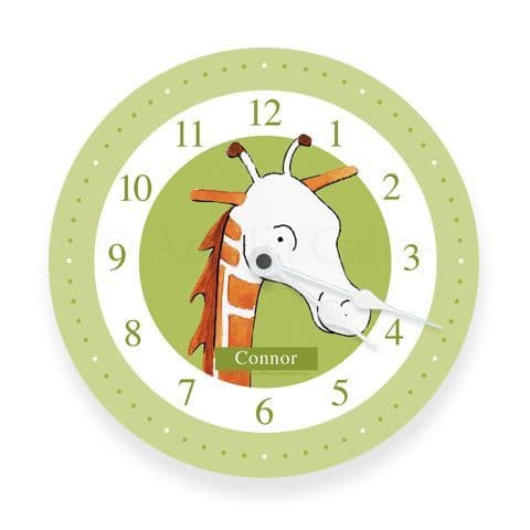 Personalised Giraffe Clock - Long Legs the Little Giraffe in Green