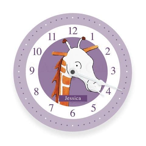 Personalised Giraffe Clock - Long Legs the Little Giraffe in Lilac