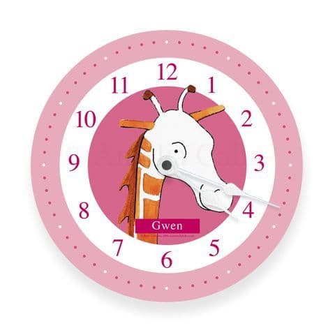 Personalised Giraffe Clock - Long Legs the Little Giraffe in Pink