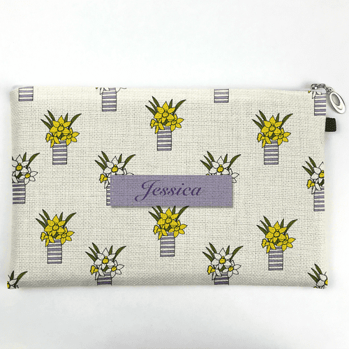 Personalised Handy Bag, Cosmetics Bag, Toiletries Bag - Daffodil Pattern