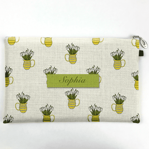Personalised Handy Bag, Cosmetics Bag, Toiletries Bag - Snowdrop Pattern