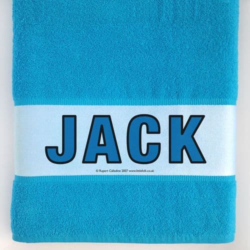 Personalised Large Towel - Aqua Blue LF Junior Outline