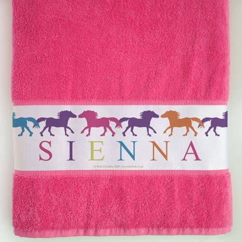 Personalised Large Towel - I LOVE PONIES... Multi Coloured Ponies