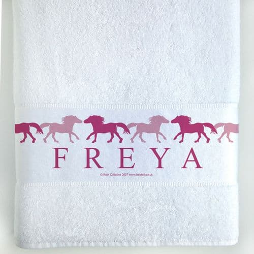 Personalised Large Towel - I LOVE PONIES... Pink Ponies