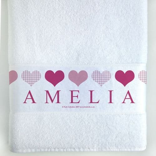 Personalised Large Towel - Pink Love Hearts