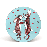 Personalised Little Folk Cup, Coaster Gift Set - Dancing Rabbits & Hearts
