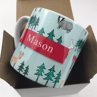 Personalised Little Folk Cup - Winter Woodland in Blue
