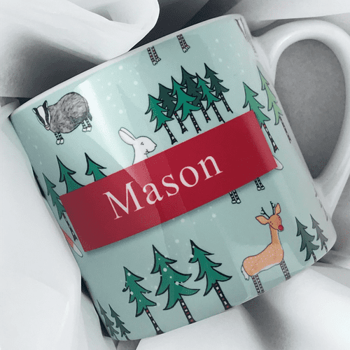 Personalised Little Folk Cup - Winter Woodland in Blue