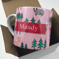 Personalised Little Folk Cup - Winter Woodland in Pink