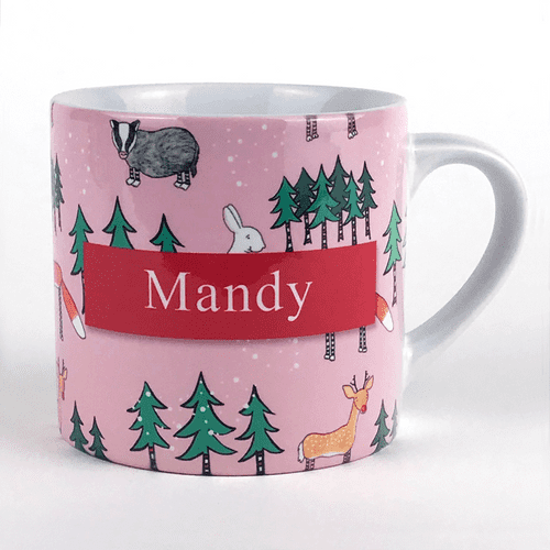 Personalised Little Folk Cup - Winter Woodland in Pink