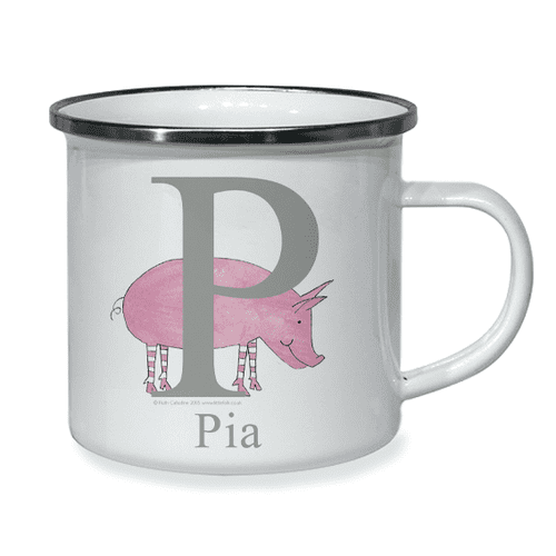 Personalised Little Folk Enamel Cup - Oink the Little Pig