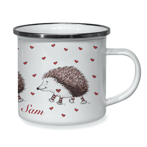 Personalised Little Folk Enamel Cup - Prickle the Little Hedgehog & Hearts
