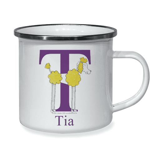 Personalised Little Folk Enamel Cup - Puffball the Little Dog