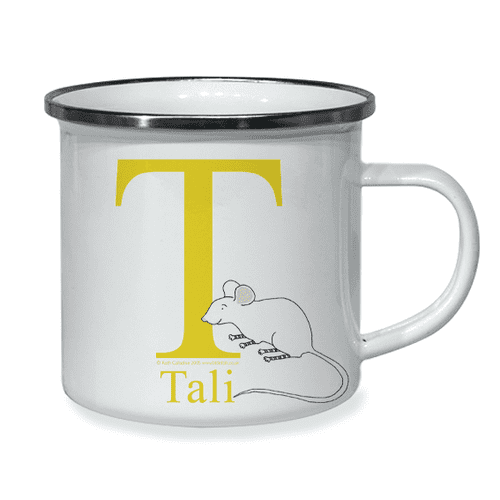 Personalised Little Folk Enamel Cup - Scrabble the Little Mouse