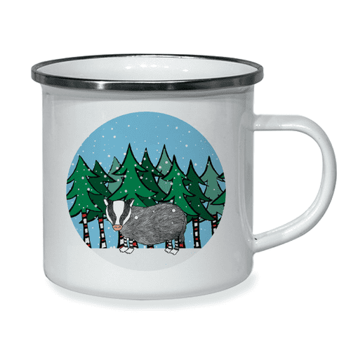 Personalised Little Folk Enamel Cup - Winter Woodland Badger