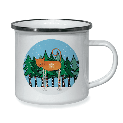 Personalised Little Folk Enamel Cup - Winter Woodland Cat