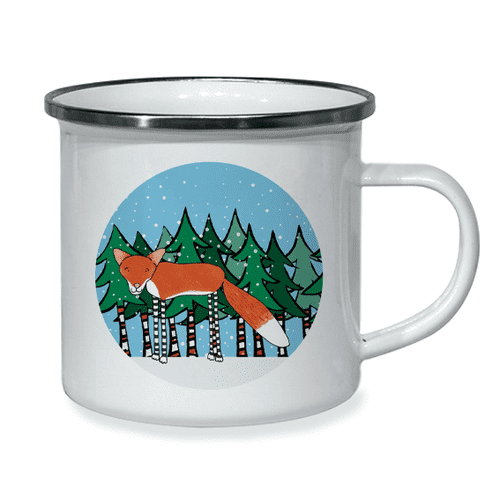 Personalised Little Folk Enamel Cup - Winter Woodland Fox