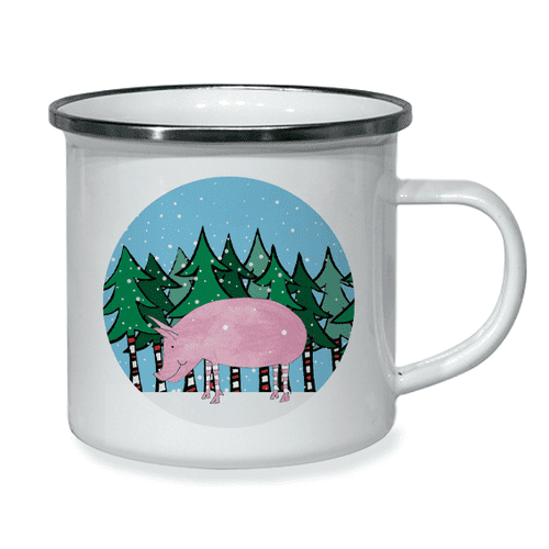 Personalised Little Folk Enamel Cup - Winter Woodland Pig