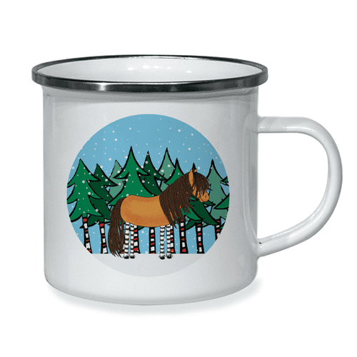 Personalised Little Folk Enamel Cup - Winter Woodland Pony