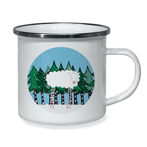 Personalised Little Folk Enamel Cup - Winter Woodland Sheep