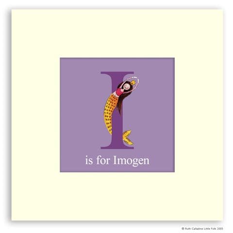 Personalised Mermaid Print - Bubbles the Little Mermaid Ready to Frame Mounted Alphabet Print