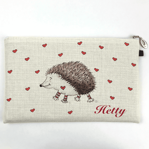 Personalised Pencil Case - Prickle the Little Hedgehog & Hearts