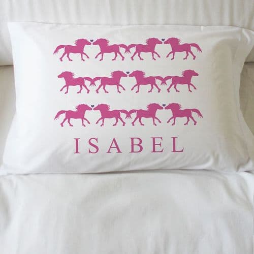 Personalised Pony Pillowcase - Pink Ponies & Hearts