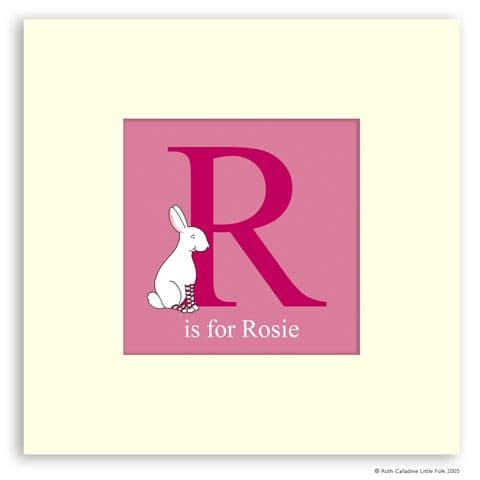 Personalised Rabbit Print - Twitch the Little Rabbit Ready to Frame Mounted Alphabet Print