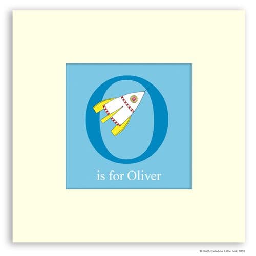 Personalised Rocket Print - Zoom the Little Rocket Ready to Frame Mounted Alphabet Print