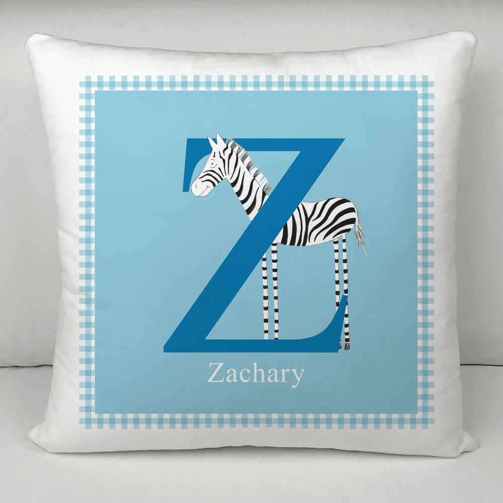 Personalised Velvet Cushion - Alphabet in Blue