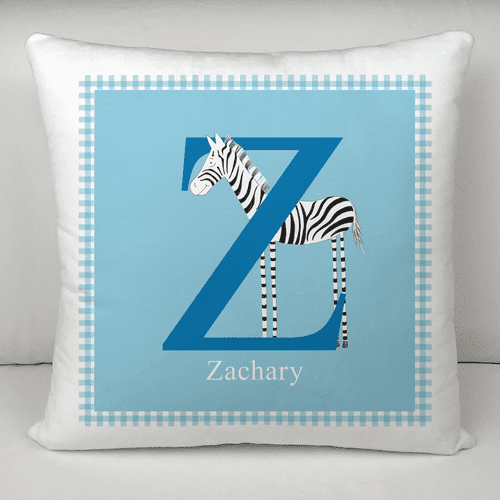 Personalised Velvet Cushion - Alphabet in Blue