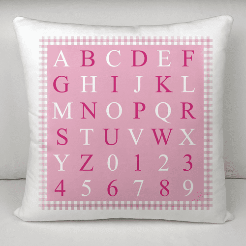 Personalised Velvet Cushion - Alphabet & Numbers in Pink