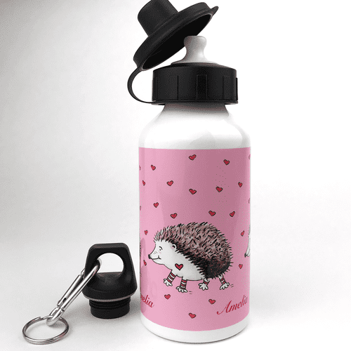 Personalised Water Bottle - Prickle the Little Hedgehog & Hearts