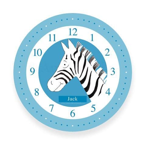 Personalised Zebra Clock - Stripe the Little Zebra in Blue