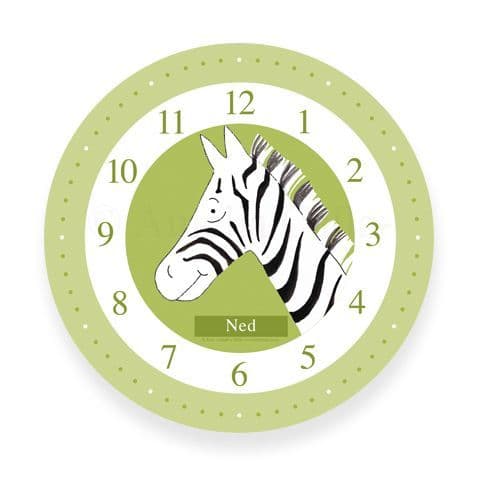 Personalised Zebra Clock - Stripe the Little Zebra in Green