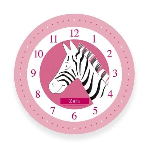Personalised Zebra Clock - Stripe the Little Zebra in Pink